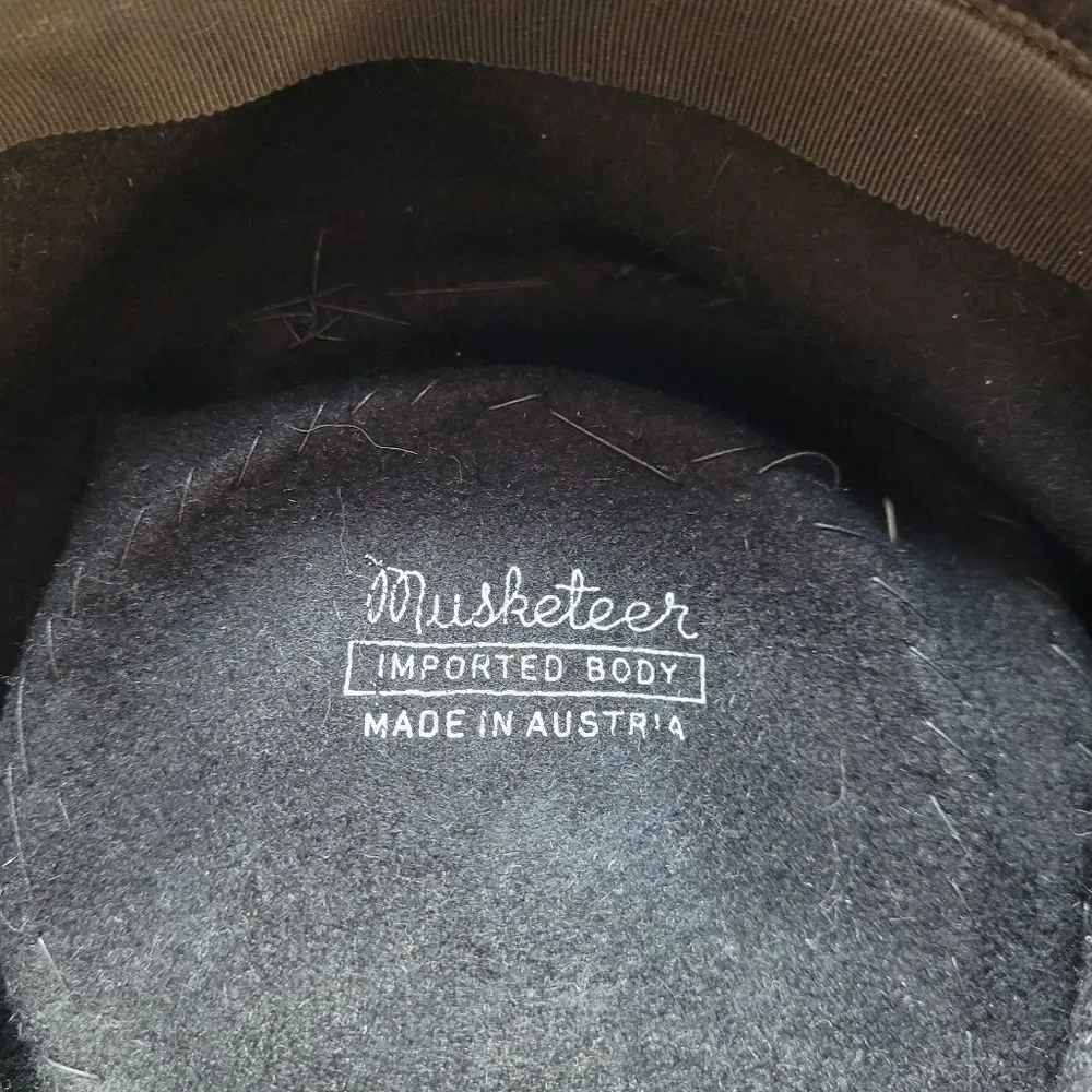 VINTAGE 50s Musketeer black furry flat top‎ fedora rolled brim bucket hat - Picture 4 of 8